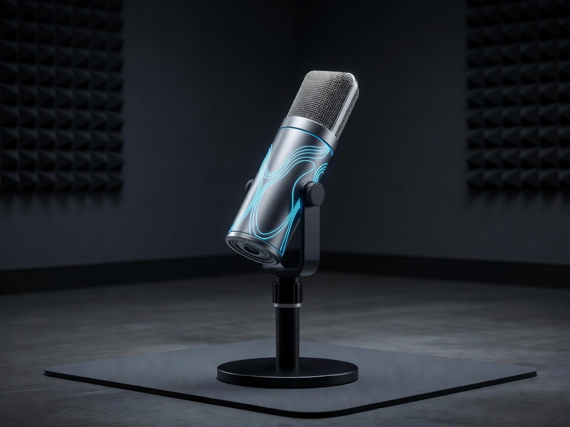 Sound wave visualizer and microphone in a vocal recording studio